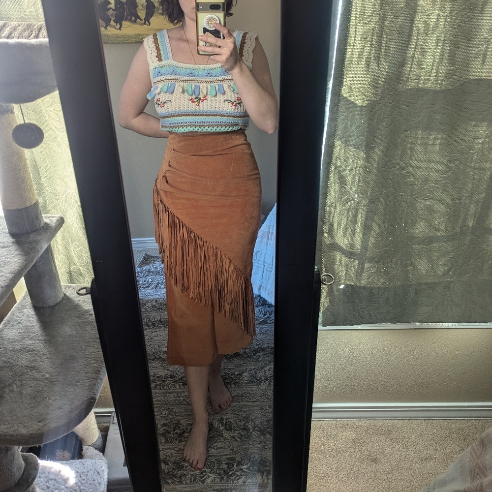 Phoenix USA leather fringe skirt boho vintage